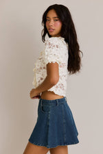 Puff Short Sleeve V-Neck Ruffle Top