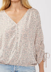 V-Neck Button Front Floral Blouse