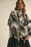 Wool Fringed Detail Plaid Jacket