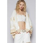 Star Print Front Zipper Solid Hoodie Sweater