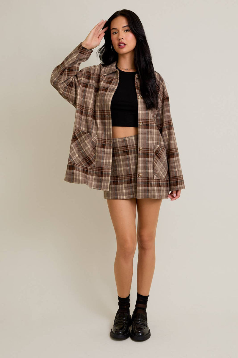 Oversized Plaid Jacket w Mini Skirt