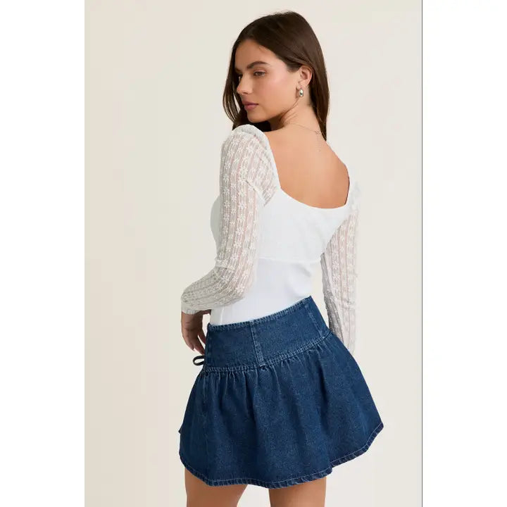 Lace Contrast Long Sleeve Bodysuit