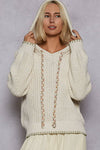 V-neck Solid Stitch Point Hoodie Chenille Sweater Top