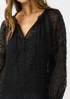 Long Sleeve Split Neck Lace Trim Chiffon Blouse