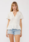 V-Neck Flutter Button Front Top