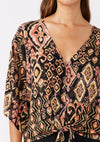 V-Neck Tie Front Kimono Sleeve Blouse