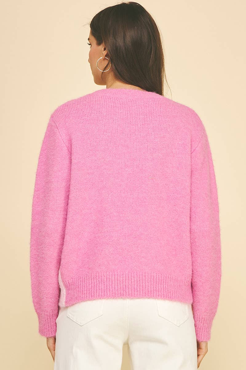 Crew Neck Color Block Long Sleeve Sweater