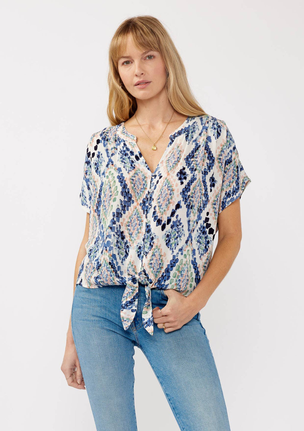Button-Down Tie-Front Dolman Sleeve Blouse