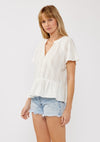 V-Neck Flutter Button Front Top