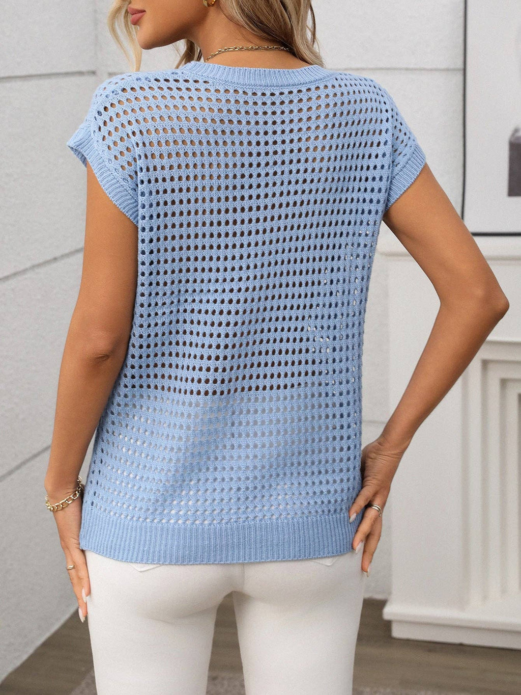 Summer Round Neck Hollow Out Sun Protection Knitted Sweater Cowl