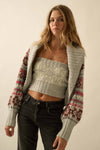 This cozy alpine-knit cardigan features patterned sleeves and a matching tube top, perfect for stylish layers in Long Island boutique fashion.
