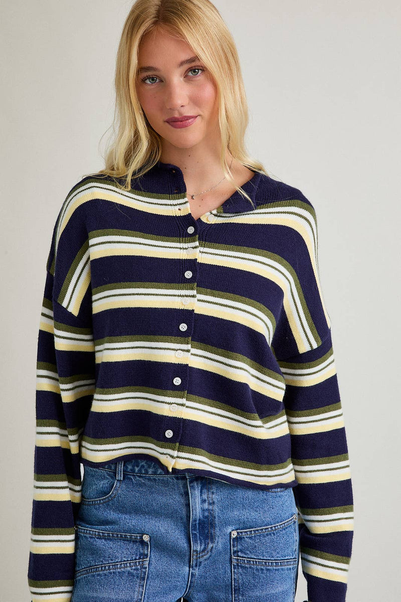 Navy & Yellow Striped Cardigan