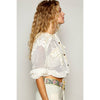 Vintage Washed Floral Print Patch Crochet Jacket