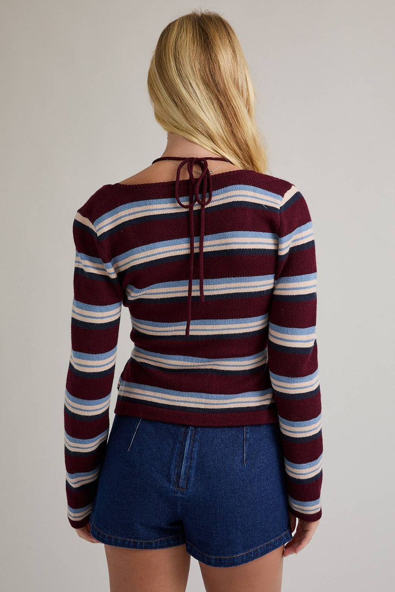 Square Neck Striped Sweater Top