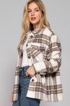 Long Sleeve Inside Faux Fur Brushed Plaid Jacket