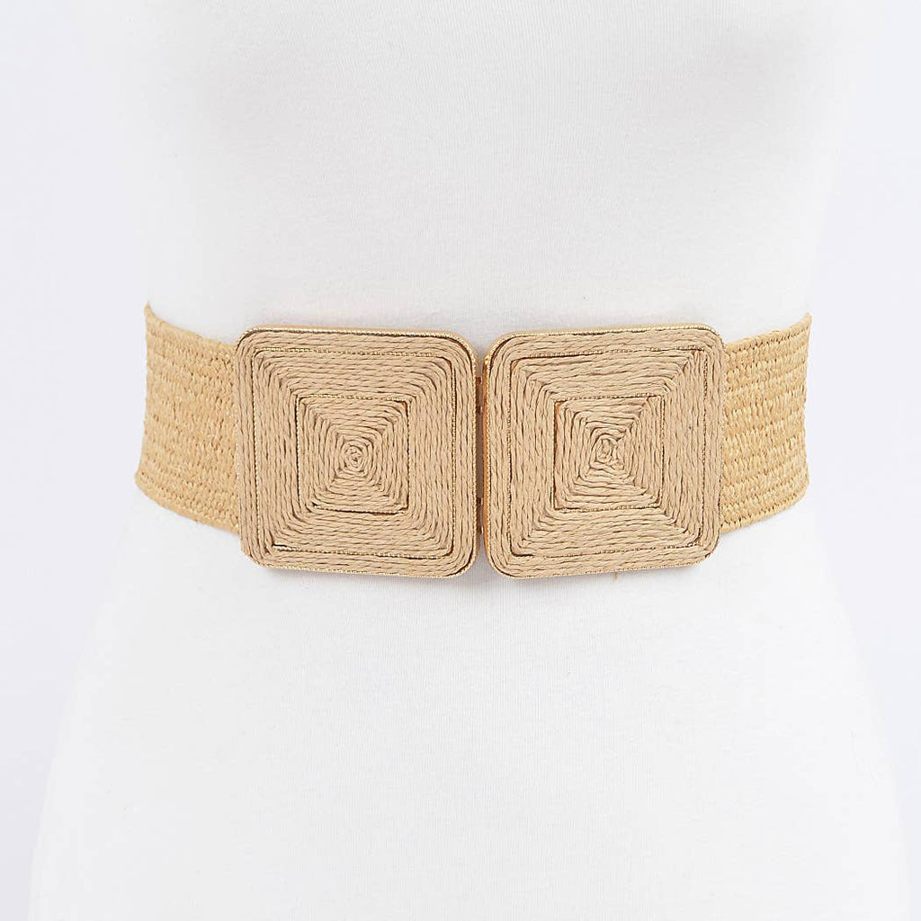 Faux Straw Two Buckle Elastic Belt