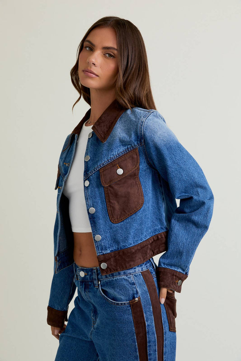 Suede Contrast Detail Denim Jacket