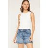 High Rise Raw Hem Denim Shorts