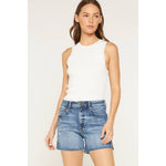 High Rise Raw Hem Denim Shorts