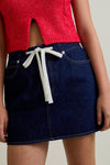 Mid-Rise Draw String Detail Mini Skirt