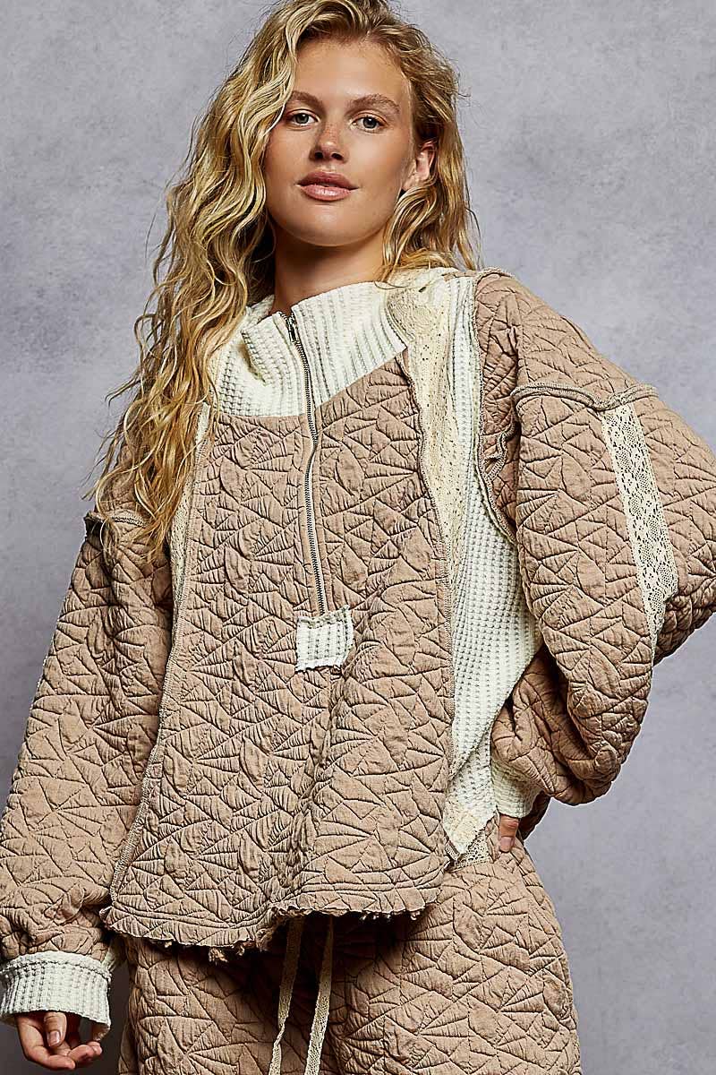 Long Sleeve Quilted Hoodie Top