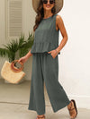 Ribbed Ruffle Tank Top And Pants Set