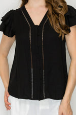 Ruffle Sleeve Eyelet Buttoned Top