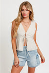 Sleeveless V-Neck Opened Shirring Top