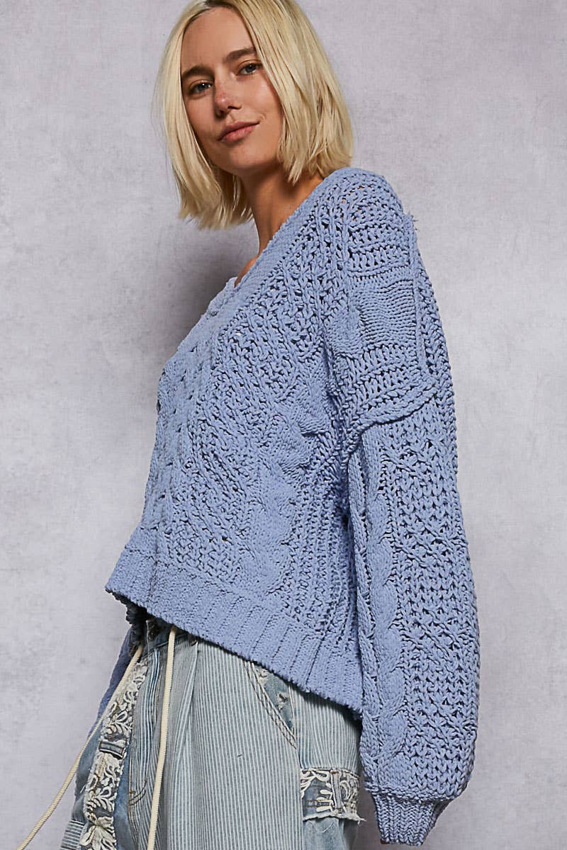 V-neck Semi Cropped Chenille Sweater