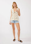 V-Neck Button Down Crochet Floral Top
