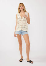 V-Neck Button Down Crochet Floral Top
