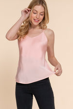 Double V-Neck Satin Cami Top