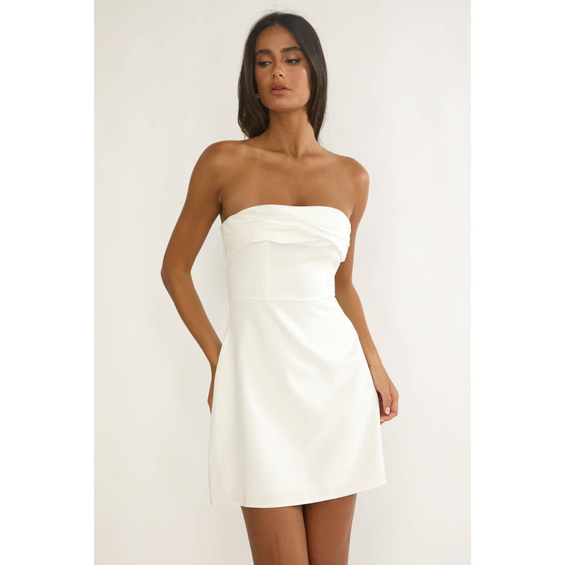 strapless sweetheart bodycon dress Eloise Strapless Bow Bodycon Mini Dress Shop American Threads Women's Trendy Online Boutique Black + White / L