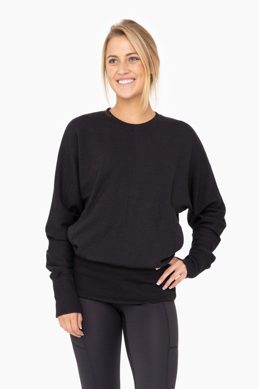 Brushed Dolman Sleeve Crew Neck - Black