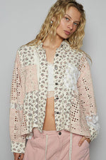 Balloon Sleeve Crochet Floral Printed Shirt