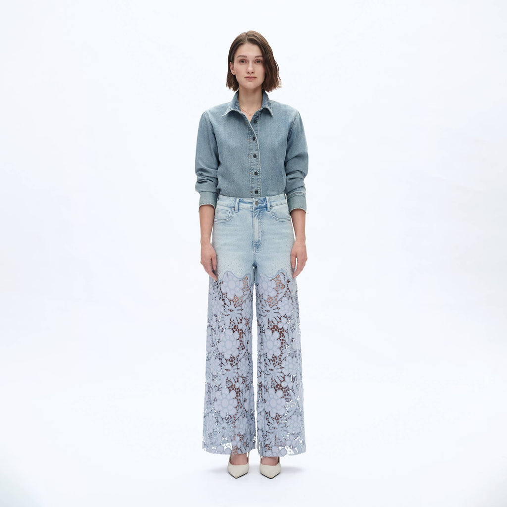 Bayeas Super High Rise Embroidery Wide Leg Jeans