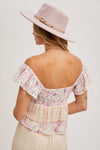Floral Print Ruffle Lace Trimmed Sweetheart Neck Top