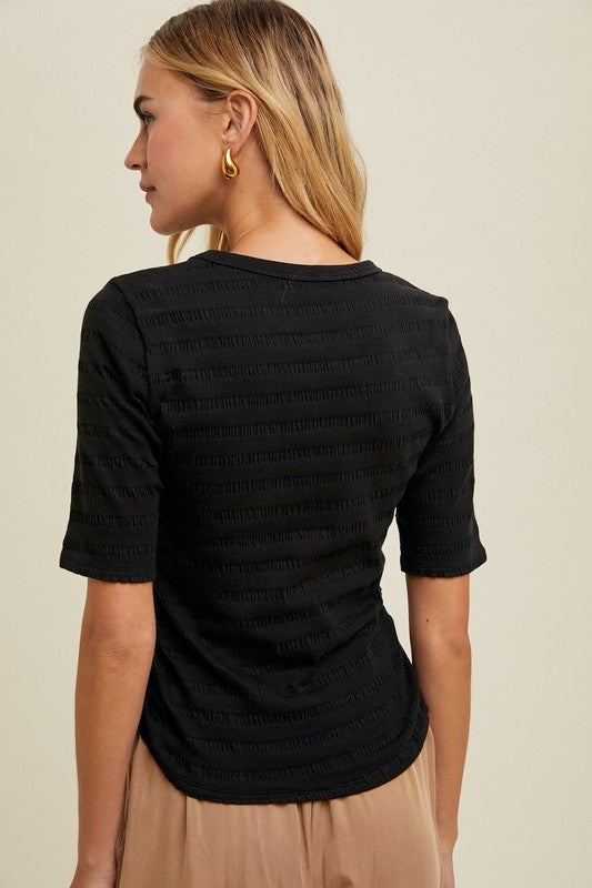 Textured Side Ruched Detail Knit Top