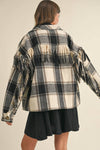 Wool Fringed Detail Plaid Jacket