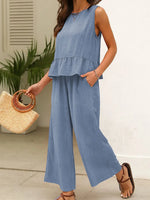 Ribbed Ruffle Tank Top And Pants Set