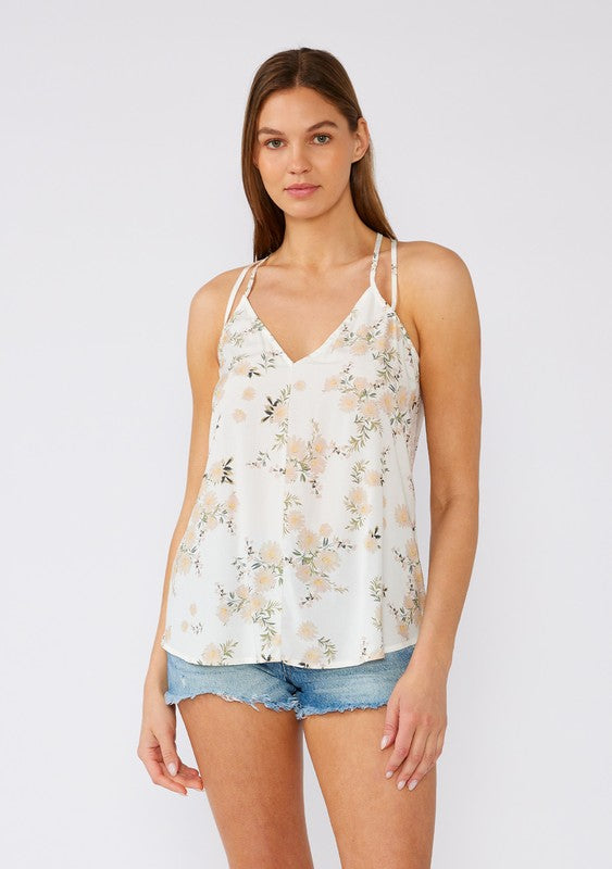 Floral V Neck Halter Tank Top
