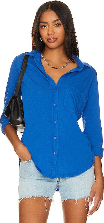 Long Sleeve Collar Button Front Top