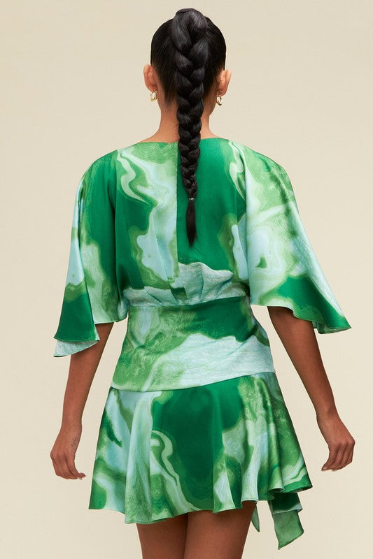 Abstract Full Sleeve Wrap Dress