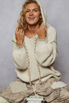 V-neck Solid Stitch Point Hoodie Chenille Sweater Top
