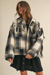 Wool Fringed Detail Plaid Jacket