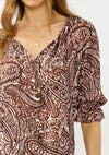 Smocked Paisley Split Neck Blouse
