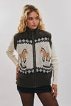Horse Zip Up Sweater Vest