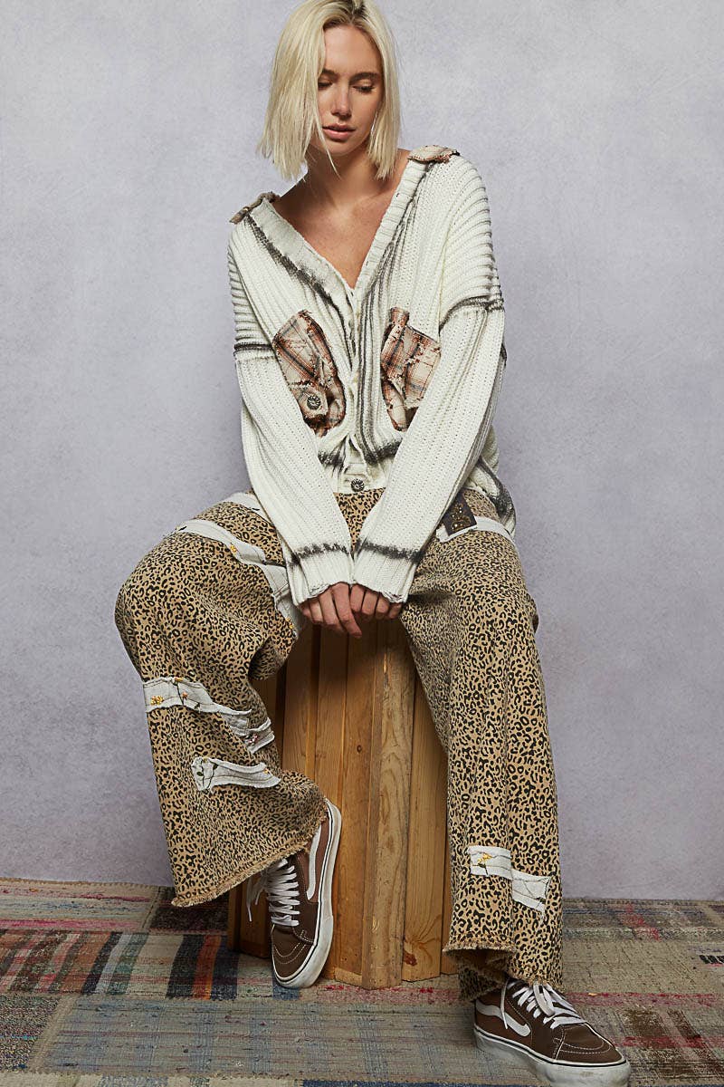 Long Sleeve Plaid Pockets Detail Sweater Cardigan