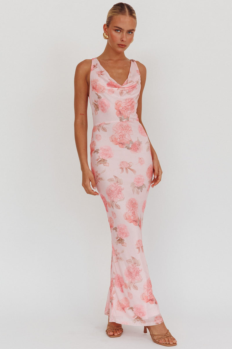 Cowl Neck Floral Maxi Dress