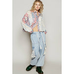 Cropped Printed Woven Crochet Button Down Shirt
